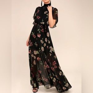 LULU’S Every Little Thing Black Floral Print Maxi Dress